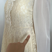 Load image into Gallery viewer, Cream Lace White Mesh Sleeves Long Sleeves Top Dress
