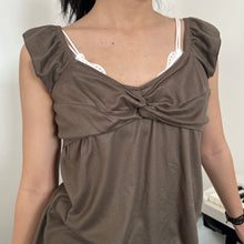 Load image into Gallery viewer, Brown Cotton Velvet Ruched Twist Asymmetrical Top
