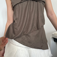 Load image into Gallery viewer, Brown Cotton Velvet Ruched Twist Asymmetrical Top
