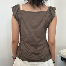 Load image into Gallery viewer, Brown Cotton Velvet Ruched Twist Asymmetrical Top
