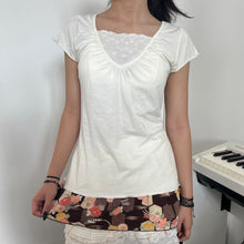 Load image into Gallery viewer, White Cotton Lace Tube Brown Floral Bottom Short Sleeves Top
