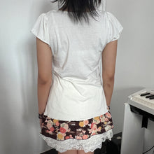 Load image into Gallery viewer, White Cotton Lace Tube Brown Floral Bottom Short Sleeves Top
