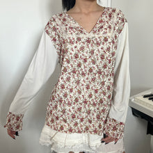 Load image into Gallery viewer, White Lace iInk Flowers Chest Slit Long Sleeves Top
