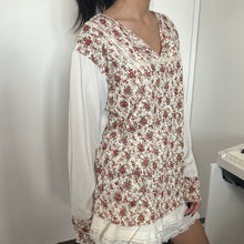 Load image into Gallery viewer, White Lace iInk Flowers Chest Slit Long Sleeves Top
