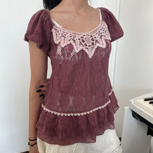 Load image into Gallery viewer, Axes Femme Red Violet Soft Lace Short Sleeves Top
