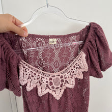 Load image into Gallery viewer, Axes Femme Red Violet Soft Lace Short Sleeves Top
