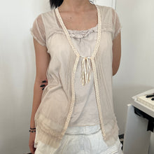 Load image into Gallery viewer, Beige Fake 2 Piece Mesh Tie Short Sleeves Top
