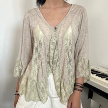 Load image into Gallery viewer, Grey Beige Cotton Lace Fairy Button Cardigan Long Sleeves Top
