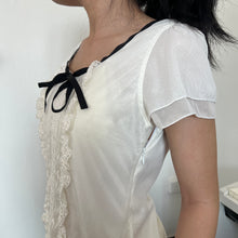 Load image into Gallery viewer, White Alice Mesh Black Ribbon Bow Short Sleeves Top
