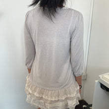 Load image into Gallery viewer, Grey Beige Cotton Cream Ruffles Chest 3/4 Sleeves Top
