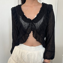 Load image into Gallery viewer, Black Lace Ruffles Hook Cardigan Long Sleeves Top
