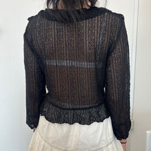 Load image into Gallery viewer, Black Lace Ruffles Hook Cardigan Long Sleeves Top
