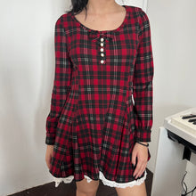 Load image into Gallery viewer, Red Tartan Plaid Bow Pearly Buttons Long Sleeves Dress Top
