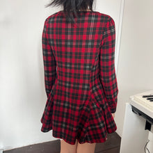 Load image into Gallery viewer, Red Tartan Plaid Bow Pearly Buttons Long Sleeves Dress Top
