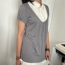 Load image into Gallery viewer, Grey Cotton White Alice Chest Short Sleeves Top
