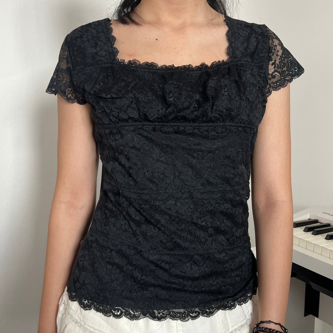 Black Lace Classy Casual Short Sleeves Top