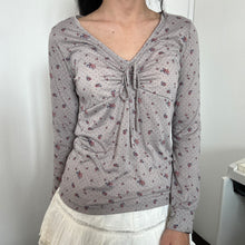 Load image into Gallery viewer, Grey Floral Polka Ruched Cotton Long Sleeves Top
