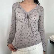 Load image into Gallery viewer, Grey Floral Polka Ruched Cotton Long Sleeves Top
