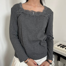 Load image into Gallery viewer, Grey Grainy Cotton Lace Mori Long Sleeves Top
