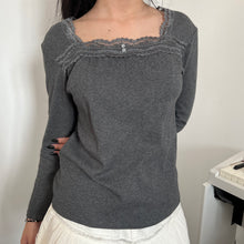 Load image into Gallery viewer, Grey Grainy Cotton Lace Mori Long Sleeves Top
