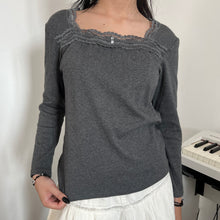 Load image into Gallery viewer, Grey Grainy Cotton Lace Mori Long Sleeves Top
