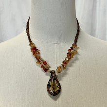 Load image into Gallery viewer, Brown Shimmer Glass Pendant Orange Stones Necklace
