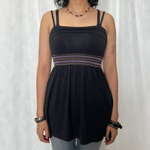 Load image into Gallery viewer, Black Midnight Cotton Purple Embroidery Cami Top
