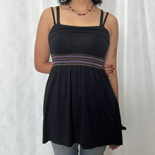 Load image into Gallery viewer, Black Midnight Cotton Purple Embroidery Cami Top
