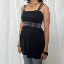 Load image into Gallery viewer, Black Midnight Cotton Purple Embroidery Cami Top
