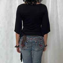 Load image into Gallery viewer, Black Cotton Hippie Sequin Chest Assym 3/4 Sleeve Top
