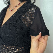 Load image into Gallery viewer, Black Laced Overlap Chest Mesh Short Sleeve Top
