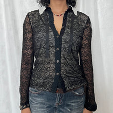 Load image into Gallery viewer, Black Rose Mesh Sleeves Lace Collar Long Sleeves Top
