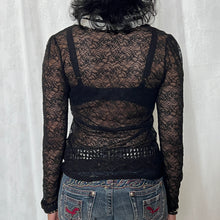 Load image into Gallery viewer, Black Rose Mesh Sleeves Lace Collar Long Sleeves Top
