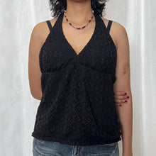 Load image into Gallery viewer, Black Eyelet Lace Halter Tie Top

