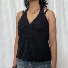 Load image into Gallery viewer, Black Eyelet Lace Halter Tie Top
