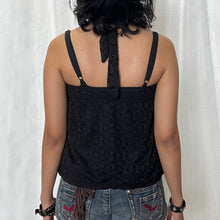 Load image into Gallery viewer, Black Eyelet Lace Halter Tie Top
