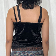 Load image into Gallery viewer, Black Velvet Sweetheart Neck Lace Cami Top
