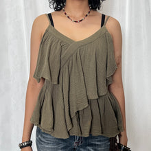 Load image into Gallery viewer, Grunge Green Textured Cotton Ruffles Cami Top
