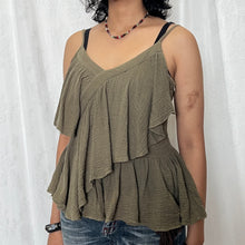 Load image into Gallery viewer, Grunge Green Textured Cotton Ruffles Cami Top
