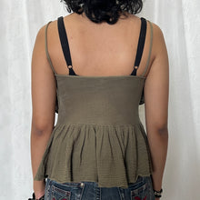 Load image into Gallery viewer, Grunge Green Textured Cotton Ruffles Cami Top
