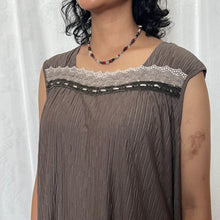 Load image into Gallery viewer, Grunge Green Pleated Fabric Laced Square Neck Top
