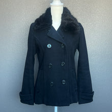 Load image into Gallery viewer, Black Button Down Fur Collar Jacket Coat
