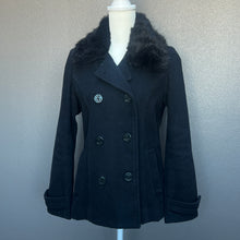 Load image into Gallery viewer, Black Button Down Fur Collar Jacket Coat
