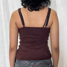 Load image into Gallery viewer, Brown Cotton Sequin Flower Laced Cami Top
