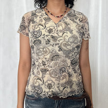 Load image into Gallery viewer, Cream Mesh Grey Hippie Paisley Short Sleeve Top
