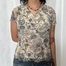 Load image into Gallery viewer, Cream Mesh Grey Hippie Paisley Short Sleeve Top
