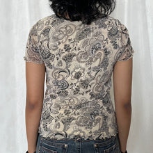Load image into Gallery viewer, Cream Mesh Grey Hippie Paisley Short Sleeve Top
