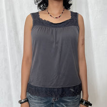 Load image into Gallery viewer, Blue Grey Cotton Square Neck Lace Sleeveless Top
