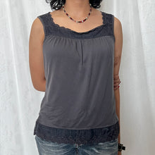 Load image into Gallery viewer, Blue Grey Cotton Square Neck Lace Sleeveless Top

