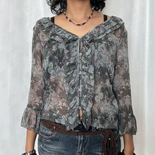 Load image into Gallery viewer, Blue Grey Mesh Water Fairy Ruffles Top
